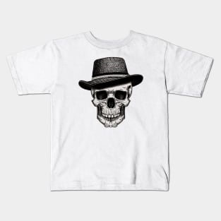 Skull wearing a fedora hat Kids T-Shirt